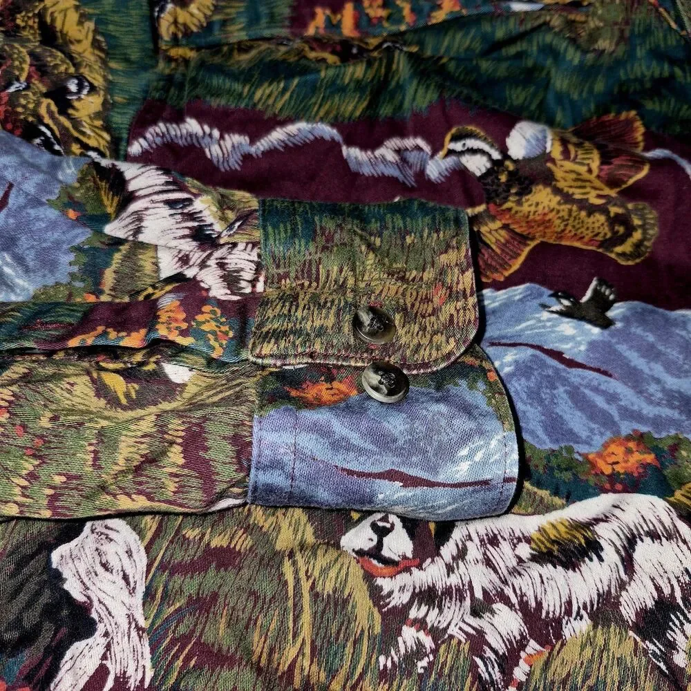 ​Vtg 1989 Banana Republic Safari All Over Print Hunting Shirt M Wildlife AOP EUC